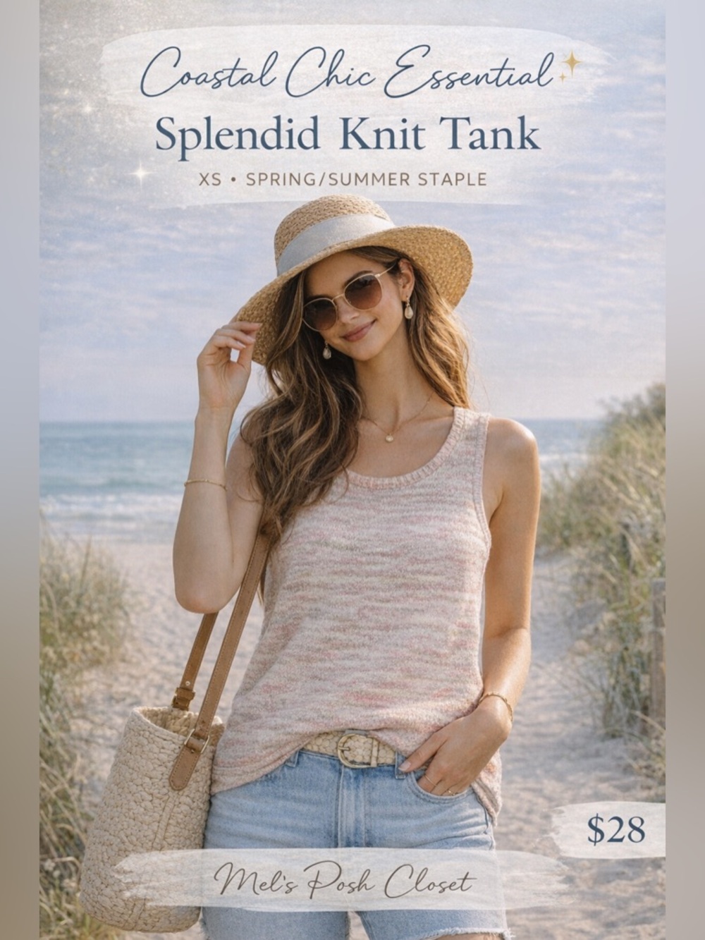 🌸 Splendid Soft Knit Tank Top | Size XS | Pink Cream Multi🌸